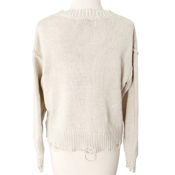 WILDFOX Chunky Knit Distressed “Sure Yeah Ok” Graphic Oversized Sweater Cream - Picture 3 of 16